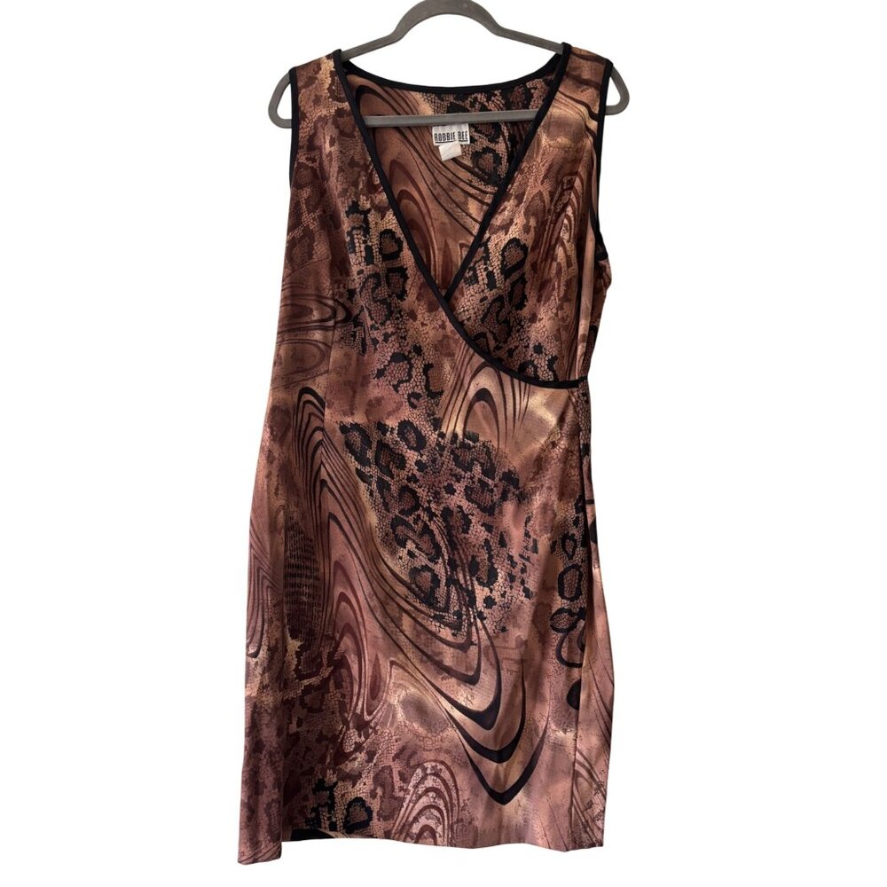 Vintage Robbie Bee Sleeveless Faux Wrap Abstract Leopard Print Dress Size 14